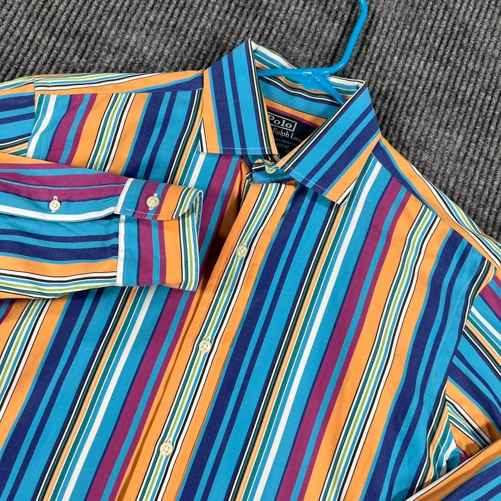 Polo Ralph Lauren Regent Shirt Mens Medium Blue Striped Long Sleeve Button Up